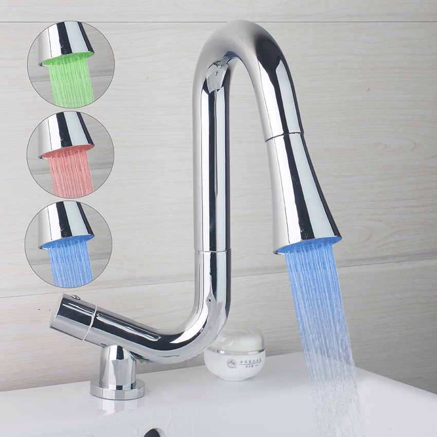 Modica Luxury LED 3 Color Polished Chrome Finish Kitchen Faucet
